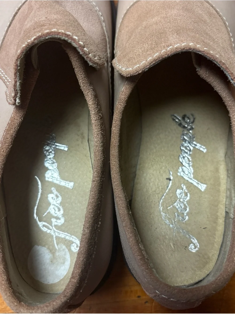 Free People Taupe and Light Brown Suede Leather Slip-On Loafers size 38